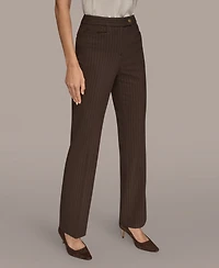 Donna Karan New York Women's Mid Rise Straight Fit Pinstripe Pants