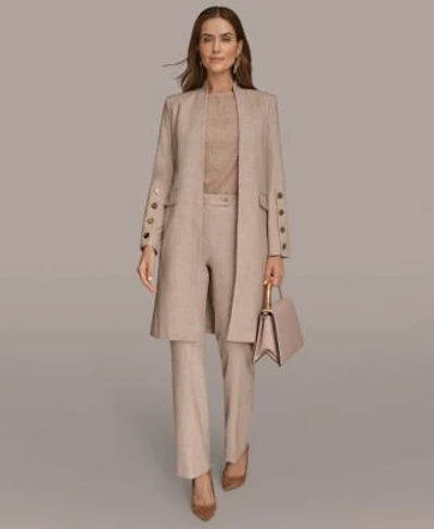 Donna Karan New York Womens Petites Four Button Long Blazer Coat Sleeveless Boat Neck Tank Top Straight Leg Pant