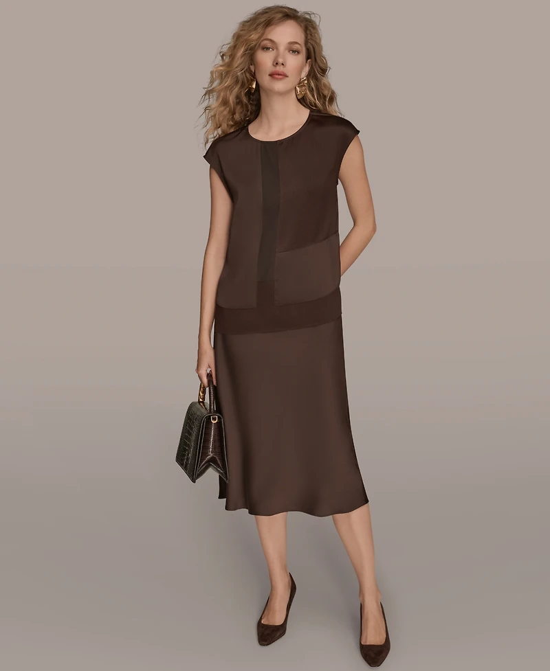Donna Karan New York Women's Mixed Media Cap Sleeve Top