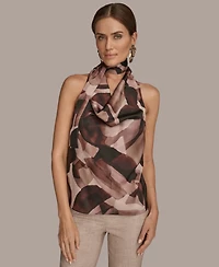 Donna Karan New York Women's Printed Drape Neck Halter with Tie Top