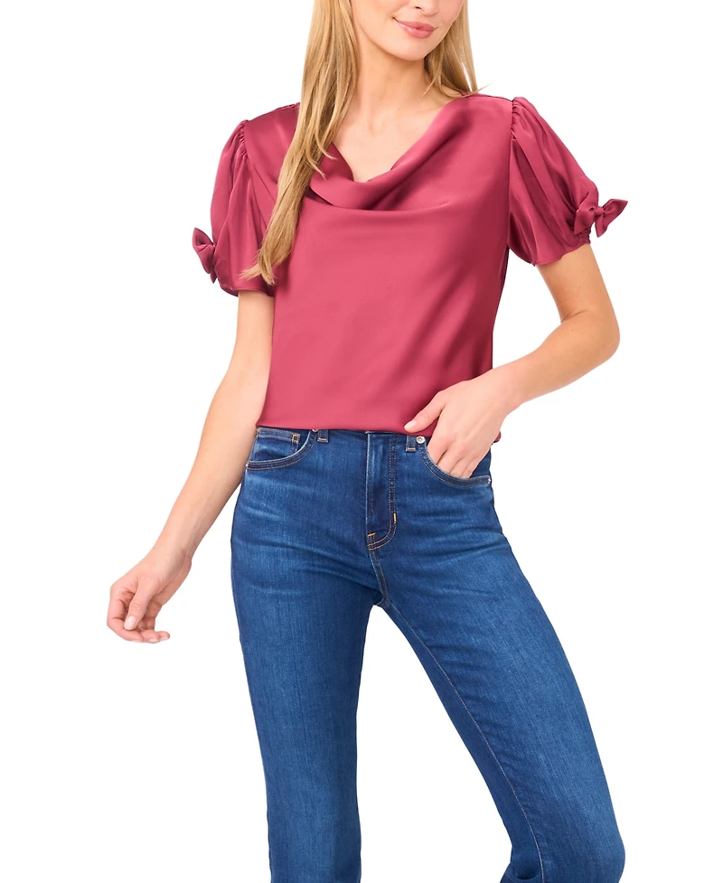 CeCe Women's Cowl Neck Bubble Short Sleeves Top