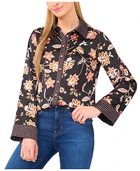 CeCe Women's Long Sleeve Button Down Shirt