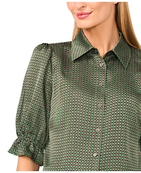 CeCe Women's Balloon Short Sleeves Button Down Shirt
