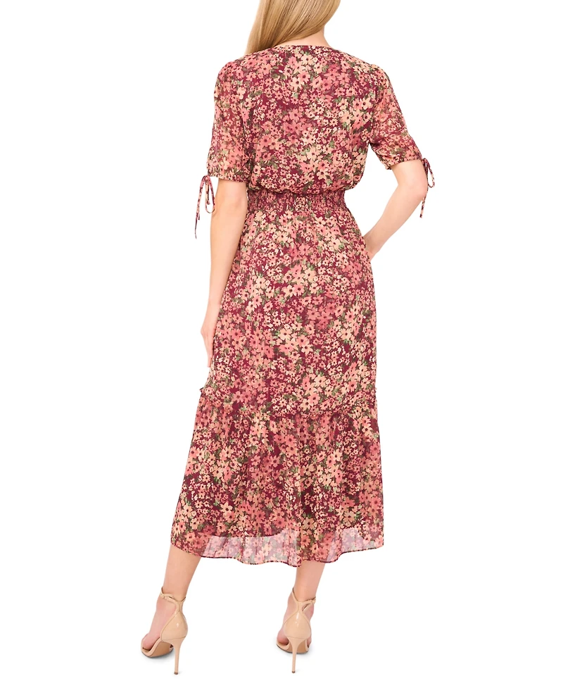 CeCe Women's Smocked Waist V-Neck Maxi Dress