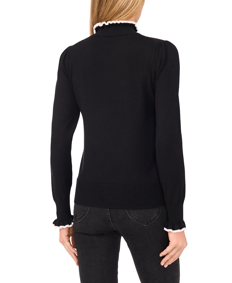 CeCe Women's Ruffle Edge Long Sleeve Sweater