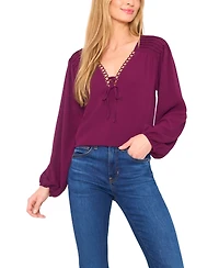 CeCe Women's Circular Trim Pin-Tuck Long Sleeve Blouse