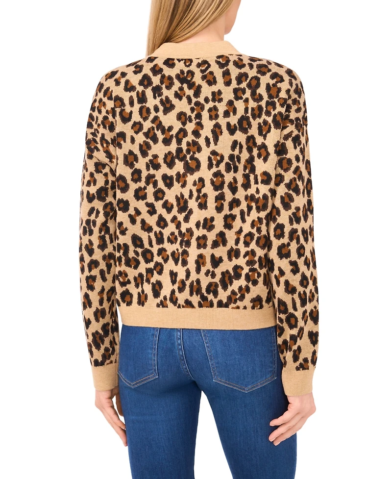 CeCe Women's Leopard Jacquard Cardigan Sweater