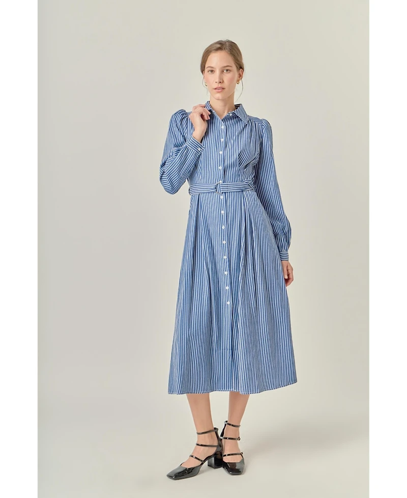 English Factory Women's Striped Shirt Midi Dress