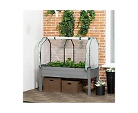 Slickblue Wood Elevated Garden Bed with Greenhouse Cover for Ideal Outdoor Growing