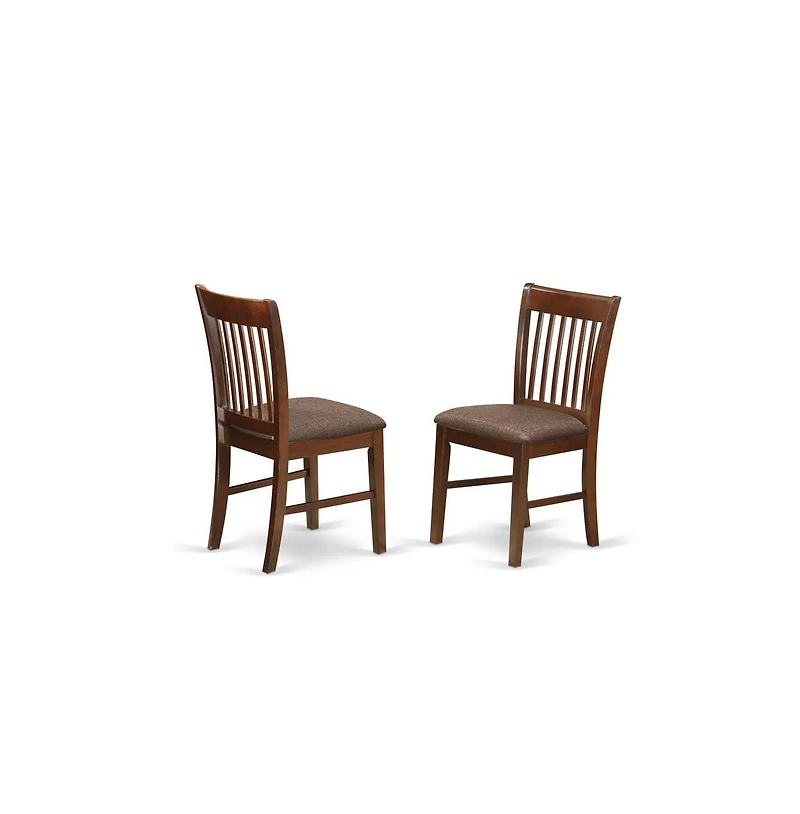 East West Furniture 5 Piece Dining Room Table Set - Mahogany Modern Dining Table with 4 Mahogany Linen Fabric Kitchen Chairs with Slatted Back