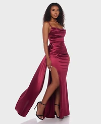 B Darlin Juniors' Satin Cowlneck Gown