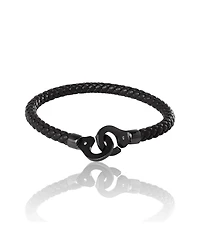 Lucky Brand Men's Braided Leather Bracelet with Matte Black Hook Clasp