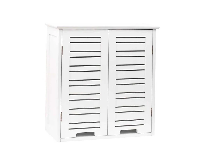 Slickblue Bathroom Wall-Mount Cabinet with Louver Doors, Wood Finish for Stylish Storage