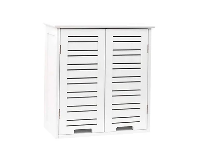Slickblue Bathroom Wall-Mount Cabinet with Louver Doors, Wood Finish for Stylish Storage