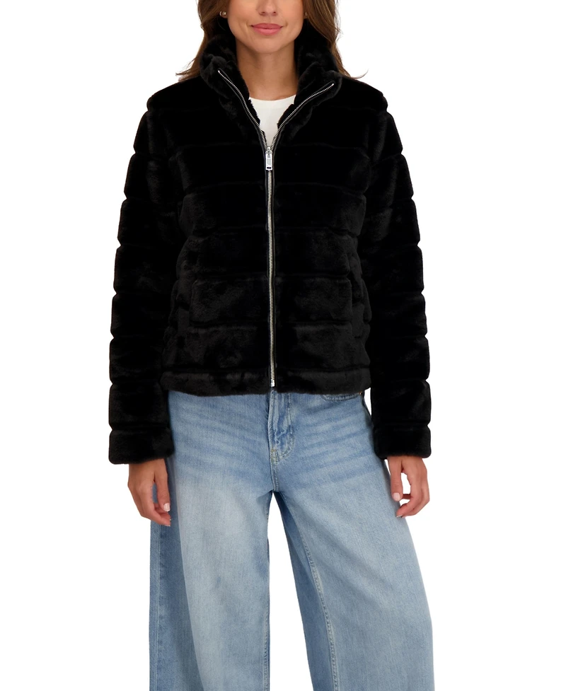 Sebby Collection Women's Grooved Short Faux Fur Jacket