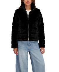 Sebby Collection Women's Grooved Short Faux Fur Jacket