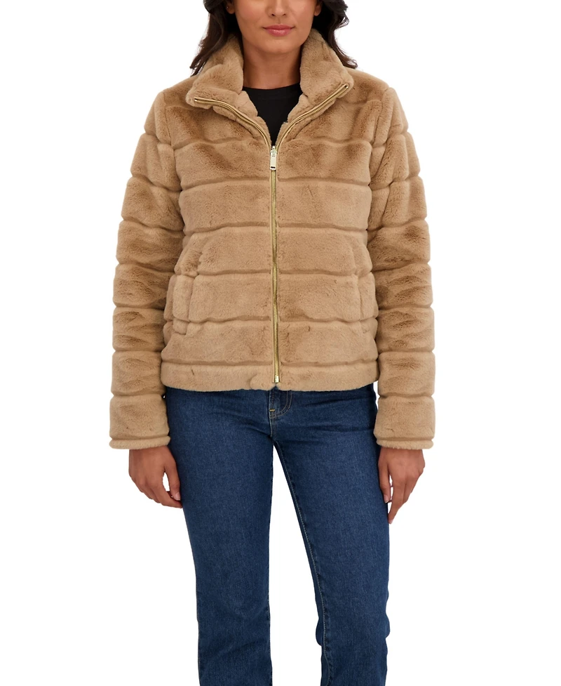 Sebby Collection Women's Grooved Short Faux Fur Jacket