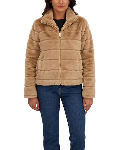 Sebby Collection Women's Grooved Short Faux Fur Jacket