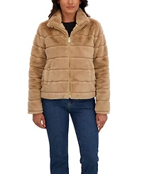 Sebby Collection Women's Grooved Short Faux Fur Jacket