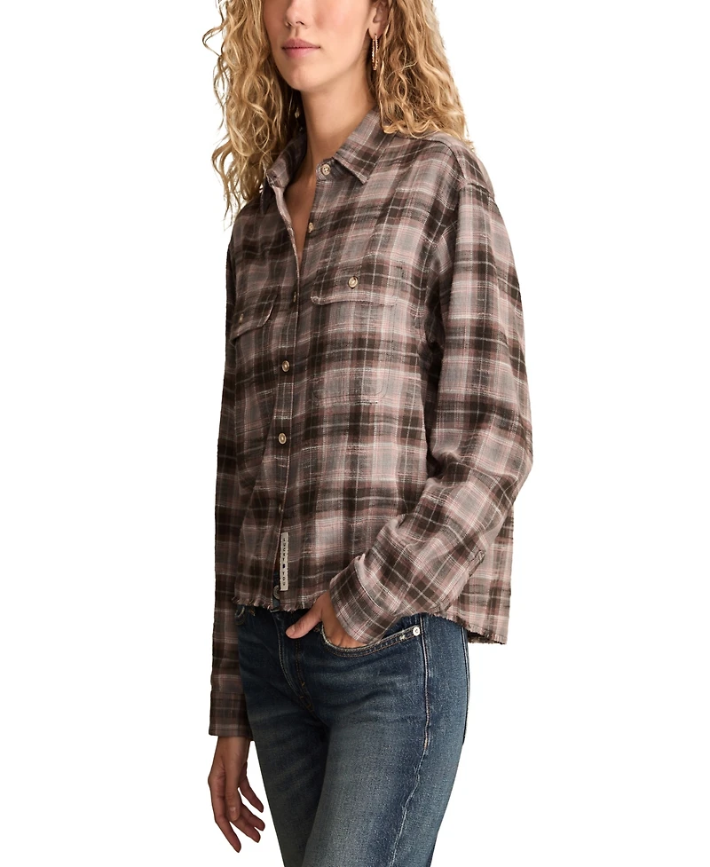 Lucky Brand Women's Plaid Cotton Flannel Button-Front Shirt