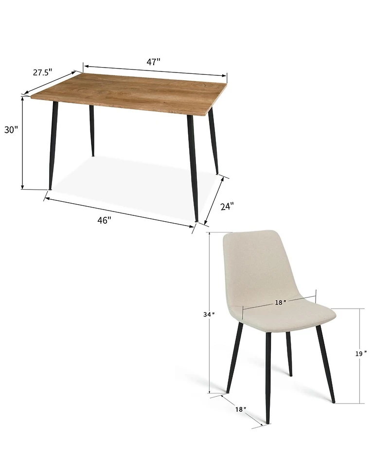 Maison Boucle Modern 4-Piece Dining Set with 47" x 27" Rectangular Table, 19" Seat Height, 4 Upholstered Chairs, Compact, Stylish, Easy Assembly-Maiso