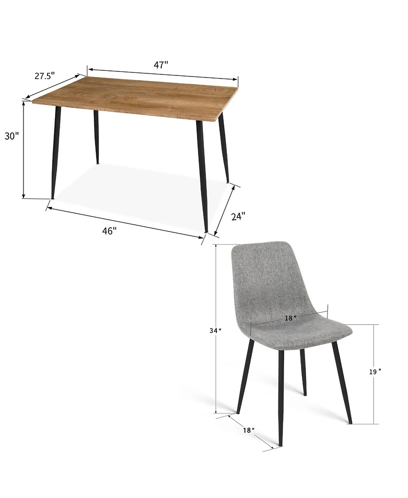 5-Piece Dining Set with 47" Rectangular Table and 4 Upholstered Chairs, Kitchen for 4, Compact Small Space-Maison Boucle