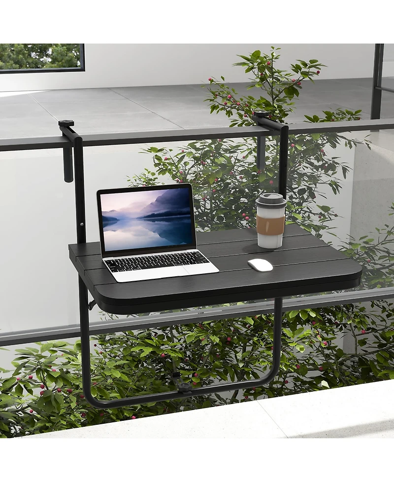 Costway Folding Hanging Table Outdoor Railing Table with 3-Level Adjustable Height