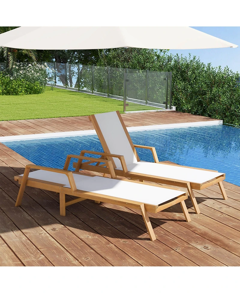 Costway Outdoor Chaise Lounge with Adjustable 5-position Backrest Solid Wood Frame