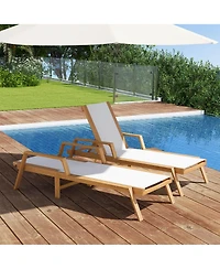 Costway Outdoor Chaise Lounge with Adjustable 5-position Backrest Solid Wood Frame