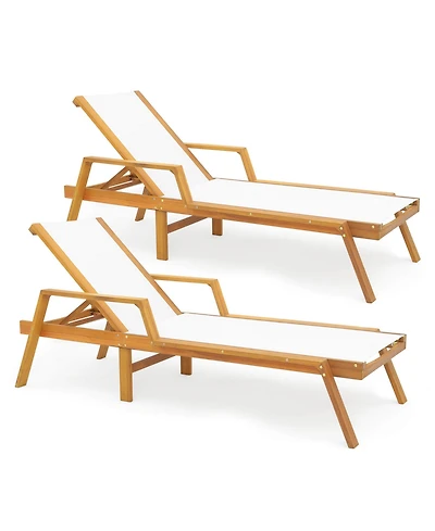 Costway Outdoor Chaise Lounge with Adjustable 5-position Backrest Solid Wood Frame