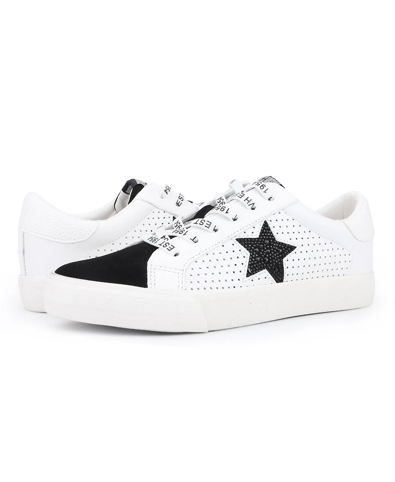 Grande - White Black Rhinestones Women's's Sneaker by