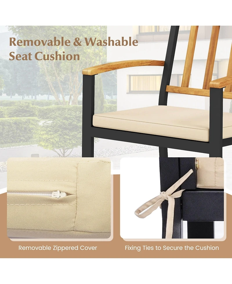 Gymax Set Of 5 Patio Acacia Wood Dining Set w/ Soft Seat Cushions Umbrella Hole for Yard