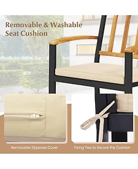Gymax Set Of 5 Patio Acacia Wood Dining Set w/ Soft Seat Cushions Umbrella Hole for Yard