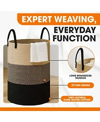 Cheer Collection Large Laundry Hamper (15" x 19.7") - 3 Tone Black/Gray/Tan