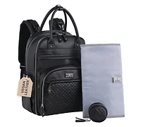 BabbleRoo Premium Faux Leather Diaper Bag Backpack Spacious & Stylish Nappy Organizer Light Brown