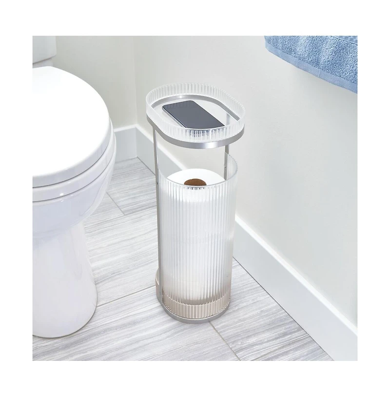 iDesign Fluted Toilet Paper Storage Holder with Shelf - Clear/Satin/Gray