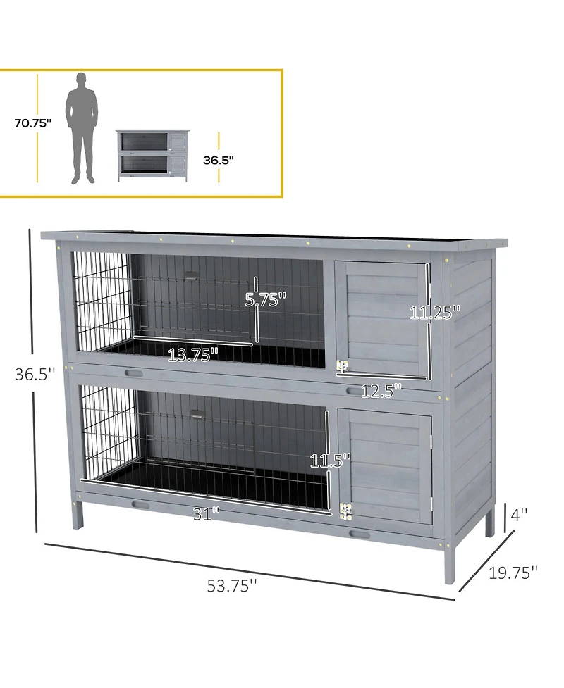 PawHut Wooden Bunny Cage w/ Dividers and Pull Out Trays for Outdoors