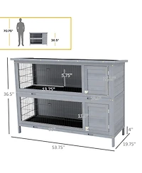PawHut Wooden Bunny Cage w/ Dividers and Pull Out Trays for Outdoors