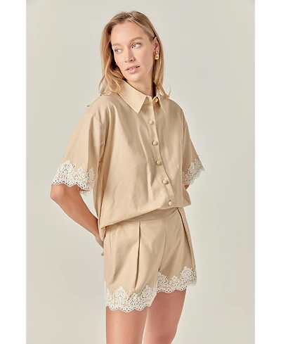 English Factory Women's Linen Lace Shirt