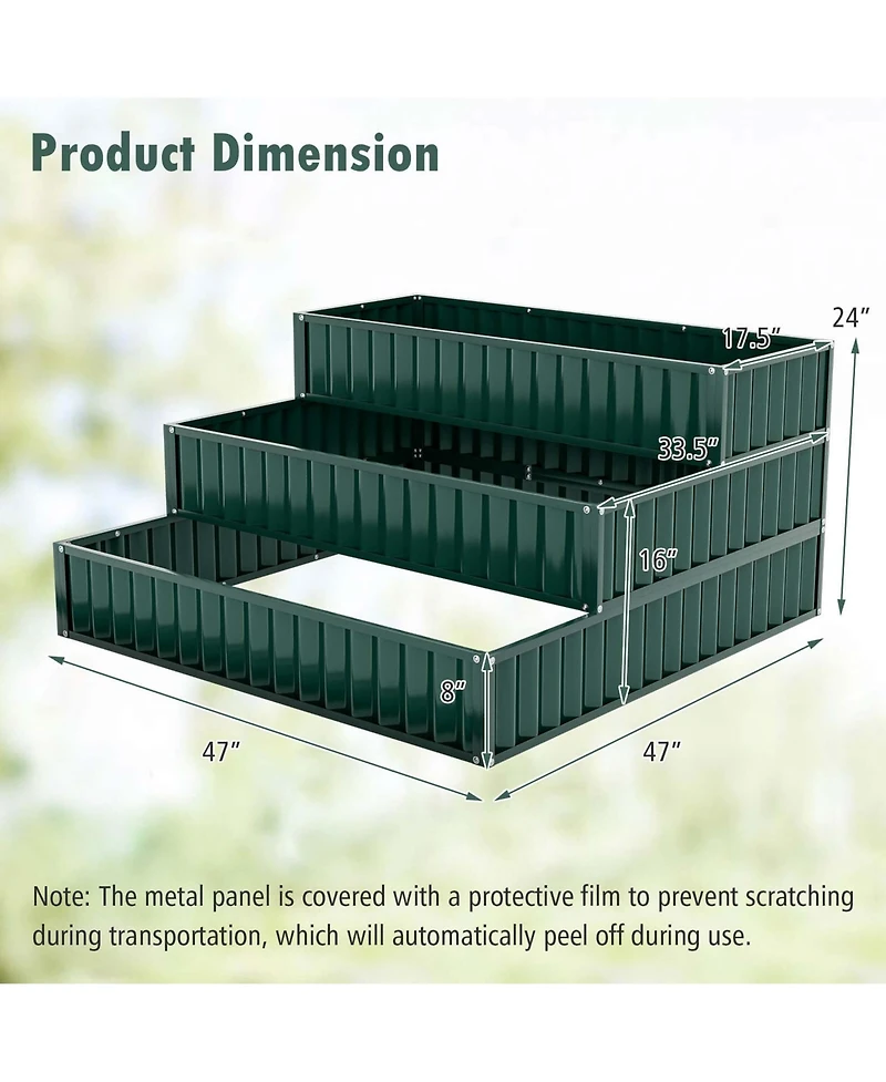 3-Tier Raised Garden Bed,47" x 47" 24" Metal Outdoor Elevated Planter Box