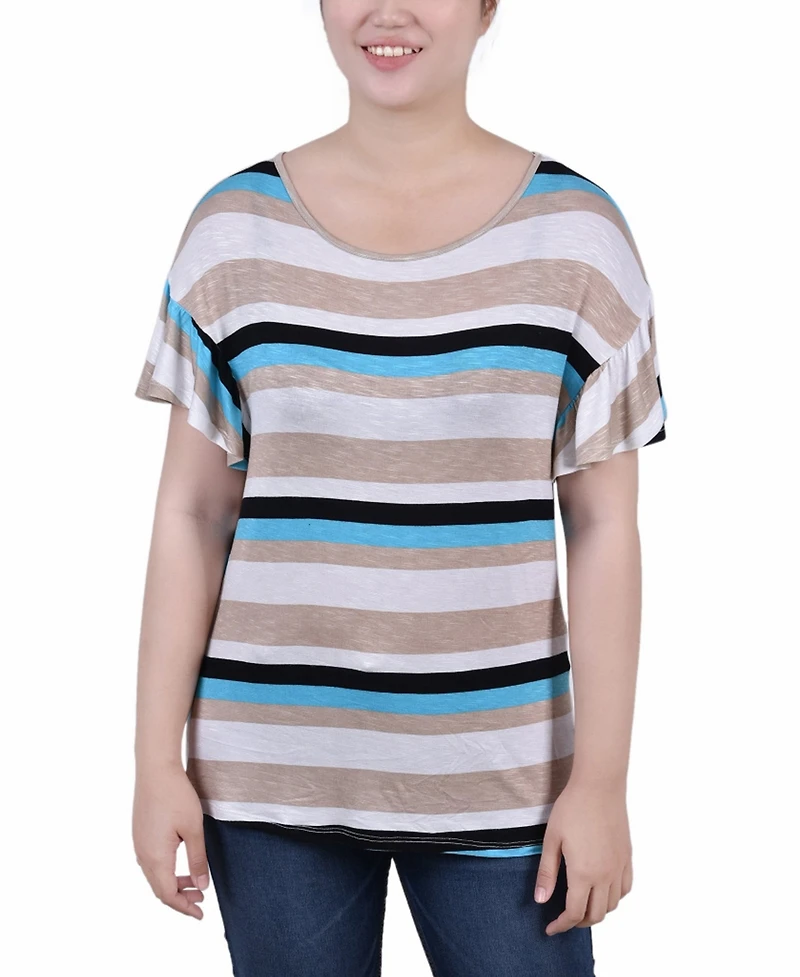 Ny Collection Petite Short Flutter Sleeve Top