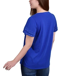Ny Collection Petite Studded Short Sleeve Top