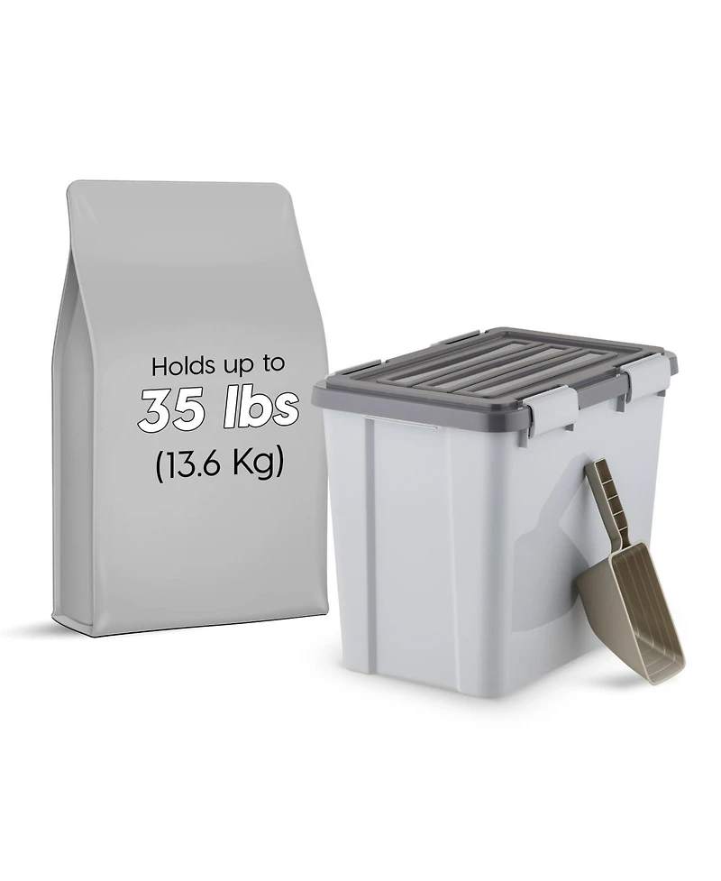 Iris Usa 40lbs/32qt Dog Food Storage Container with 2 Cup Scoop, Gasket Seal Lid, Gray/Dark Gray