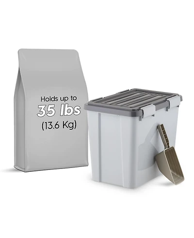 Iris Usa 40lbs/32qt Dog Food Storage Container with 2 Cup Scoop, Gasket Seal Lid, Gray/Dark Gray