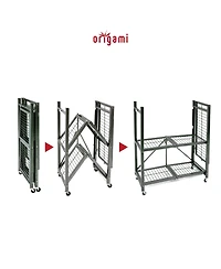 Origami R3 General Purpose Foldable 3-Tiered Shelf Storage Rack & Wheels, Pewter