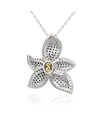 Suzy Levian Sterling Silver Sapphire & Created White Flower Pendant
