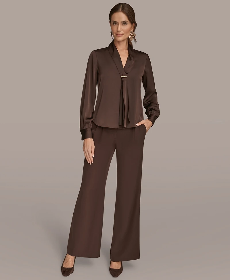 Donna Karan New York Women's Petite V-Neck with Bar in Scarf Top, Regular & Petites