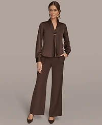 Donna Karan New York Women's Petite V-Neck with Bar in Scarf Top, Regular & Petites
