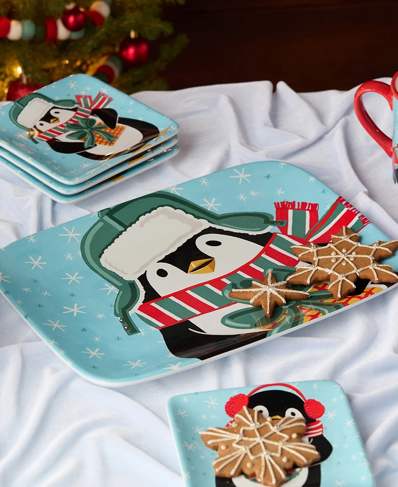 Certified International Christmas Whimsy Penguin Rectangular Platter