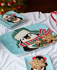 Certified International Christmas Whimsy Penguin Rectangular Platter